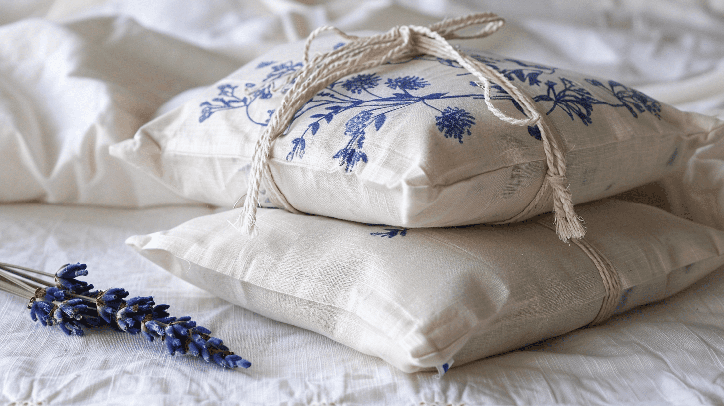 lavender bags on a bed used as a sleeping aid