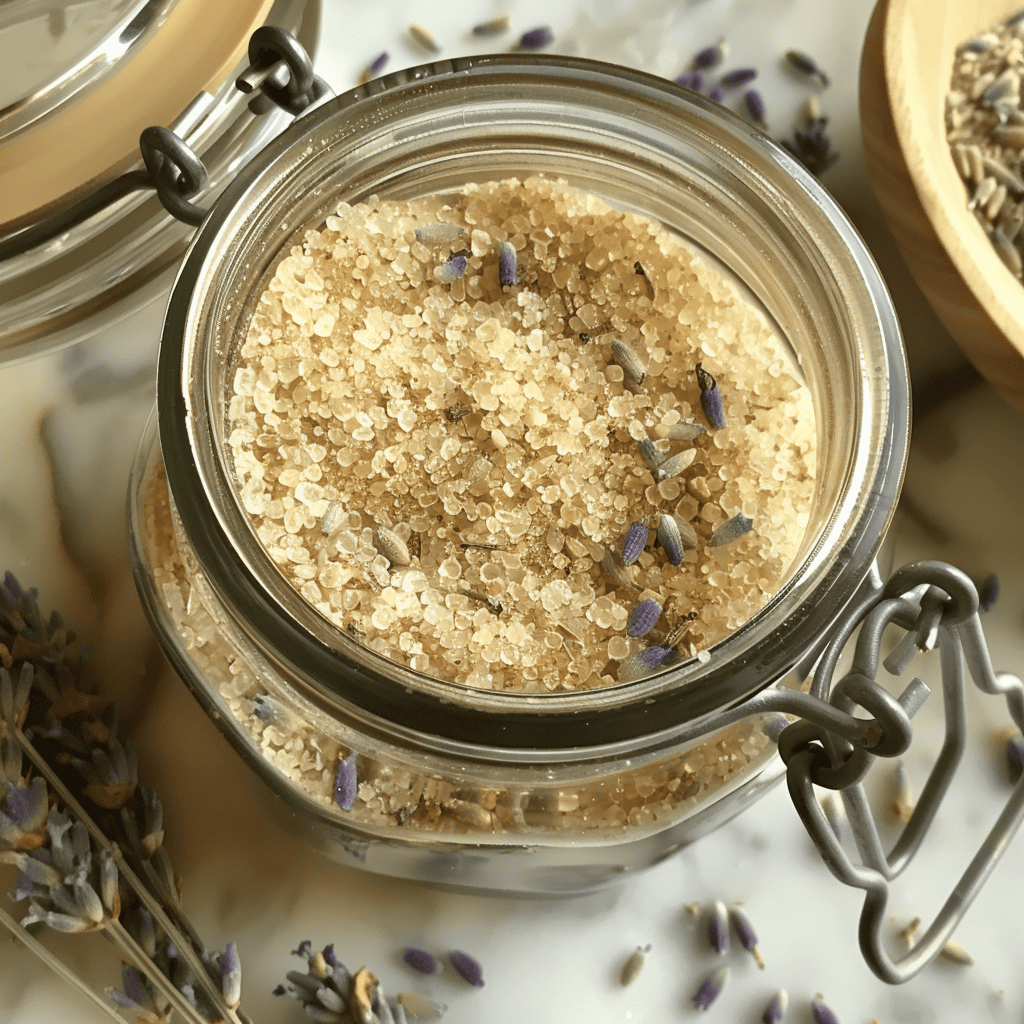 lavender sugar in a jar using brown sugar and dried lavender buds