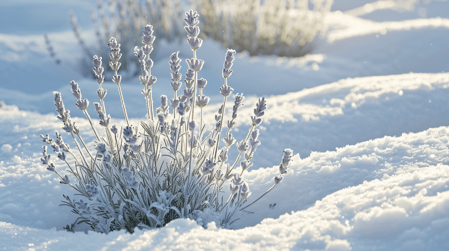 lavender plants poking through the snow